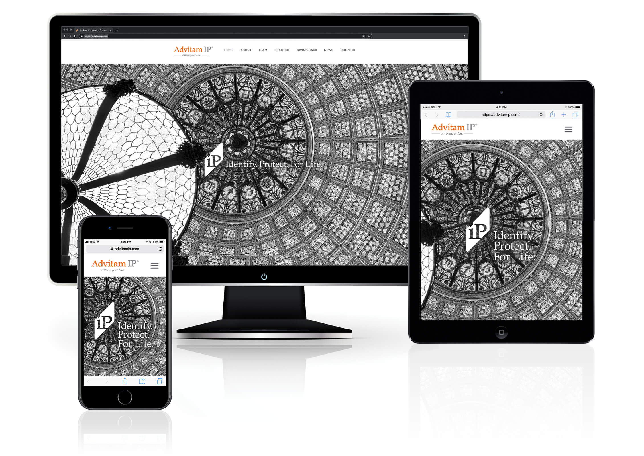 Multiple devices showcasing Advitam IP's Responsive website design